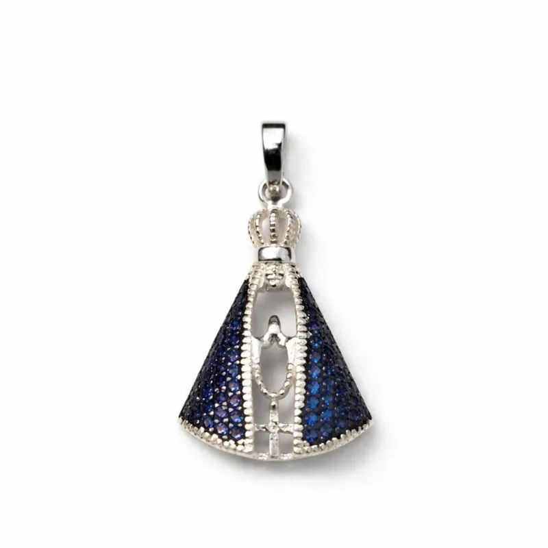 Pingente em Prata 925 Nossa Senhora Aparecida Azul.