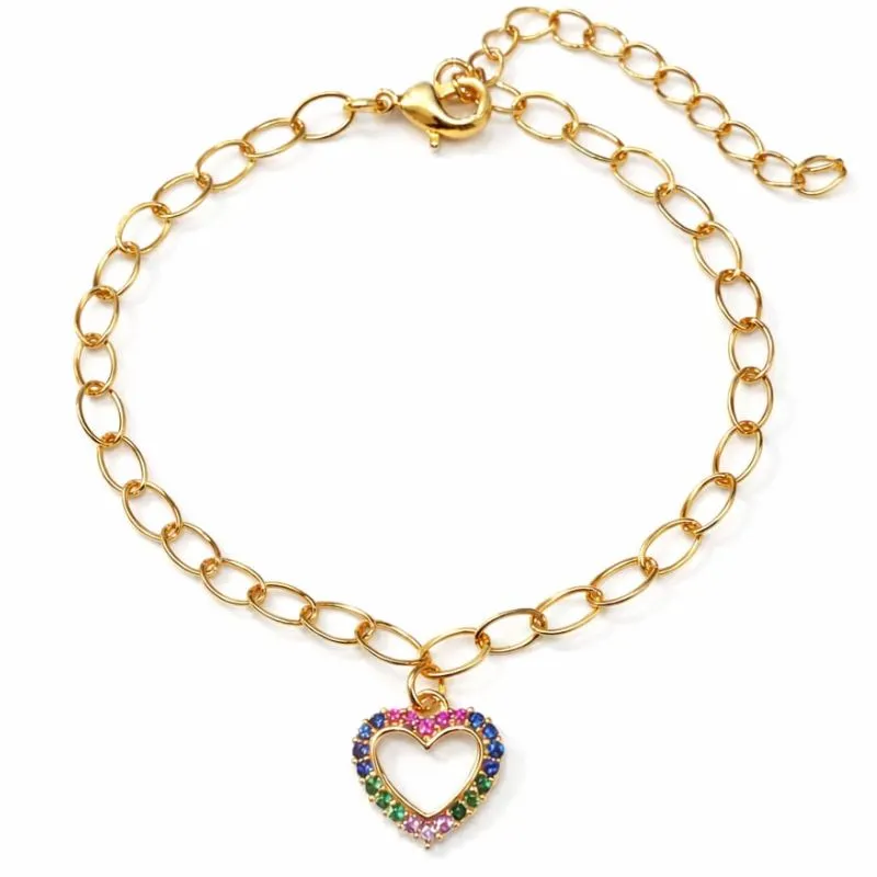 Pulseira com Pingente de Coração Colorido.