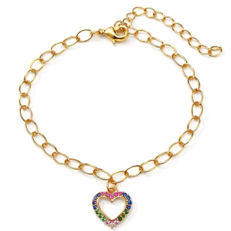 Pulseira com Pingente de Coração Colorido.