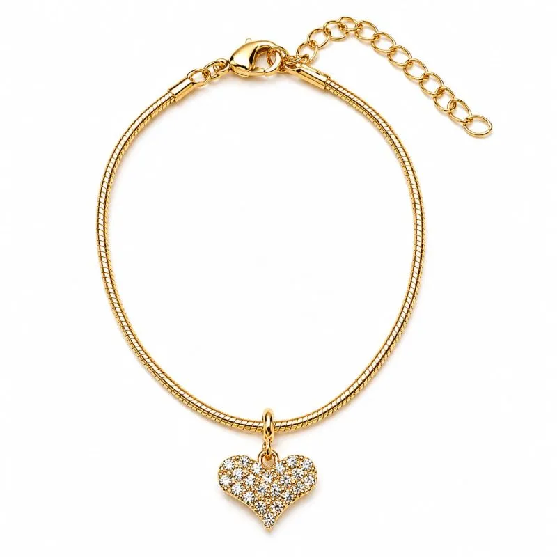 Pulseira com Pingente de Coração Cravejado.