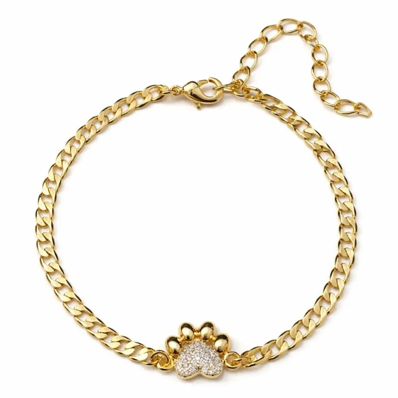 Pulseira Elo Grumet com Pingente Patinha Cravejada.