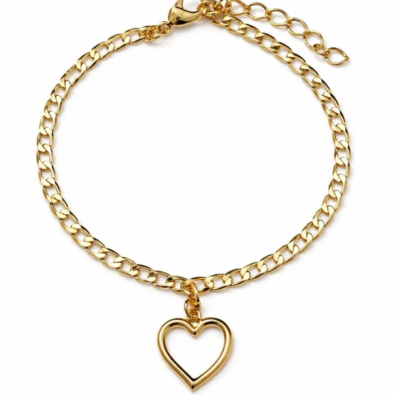 Pulseira em Elos Gourmet com Pingente de Coração Vazado.