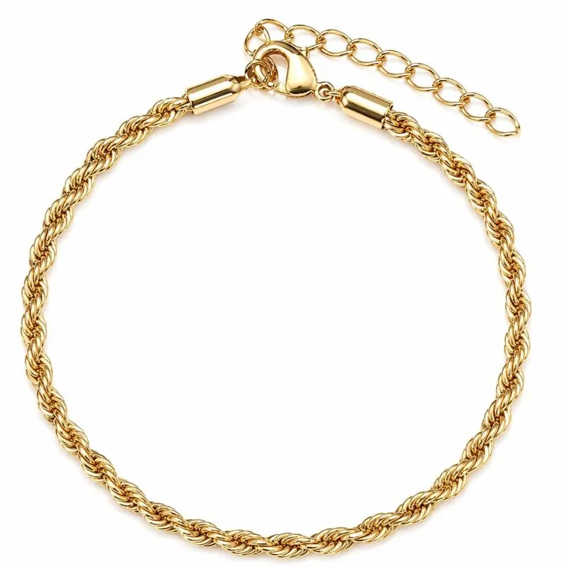 Pulseira Feminina Cordão Baiano Banhada a Ouro 3mm.