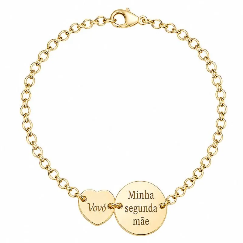 Pulseira Personalizada 1,3cm com Pingente de Vó Banhada a Ouro