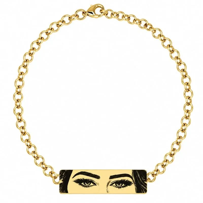 Pulseira Personalizada com Olhar Banhada a Ouro 18cm.