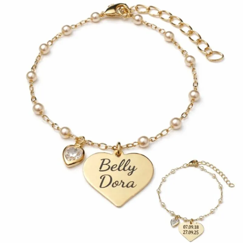 Pulseira Personalizada Coração com Gravação Frente e Verso.