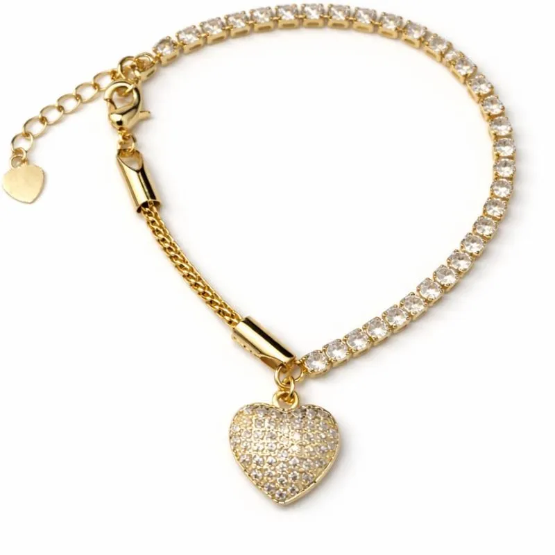 Pulseira Riviera com Pingente de Coração Cravejado