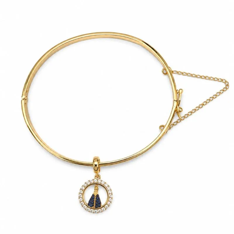 Bracelete Nossa Senhora Aparecida Cravejado  Banhado a Ouro 18k.