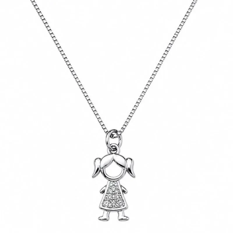 Colar com Pingente de Menina Pequeno em Ródio Branco.