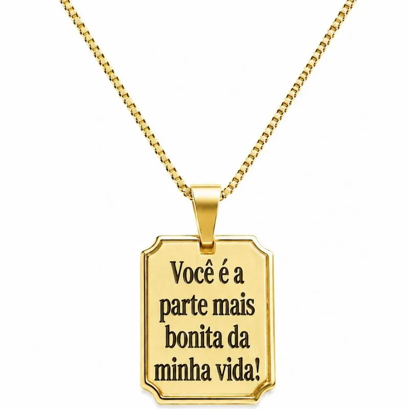Colar com Pingente Frase Personalizada Placa 1,5 cm x 2 cm.