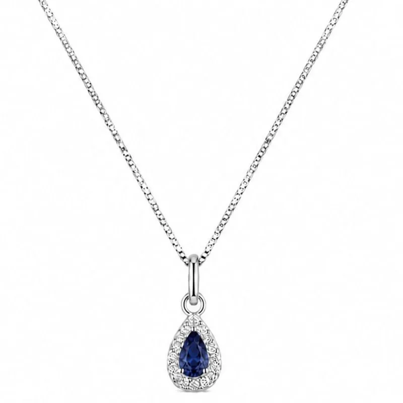 Colar com Pingente Gota em Prata 925 com Pedra Azul.