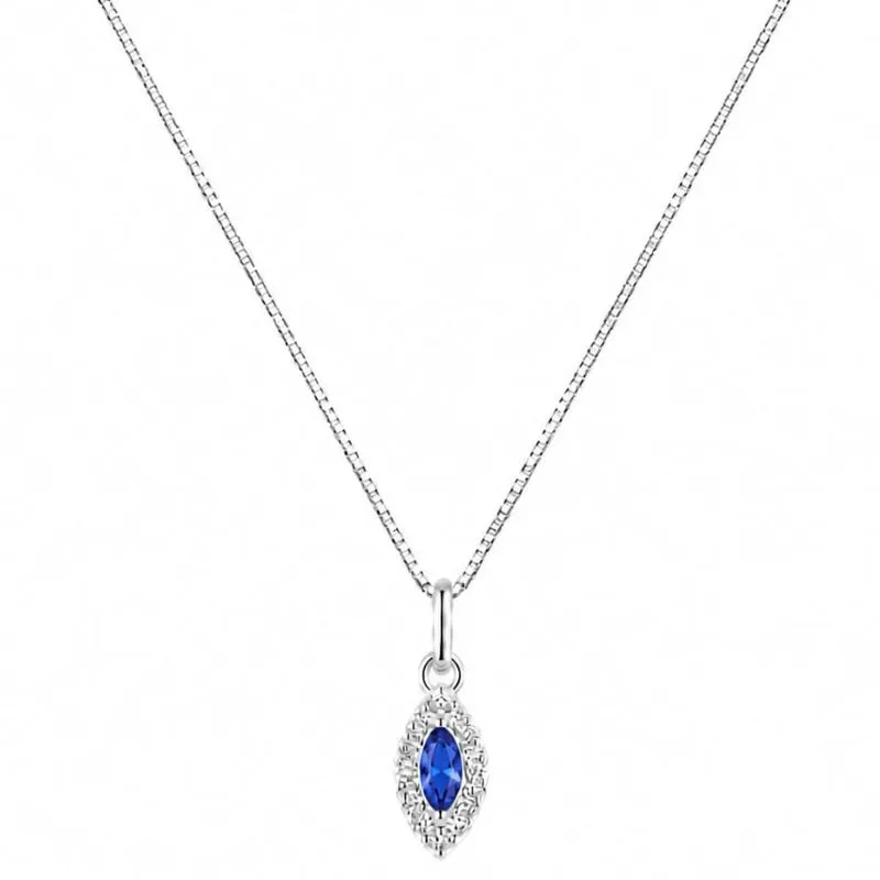 Colar com Pingente Navete em Prata 925 com Pedra Azul Royal.