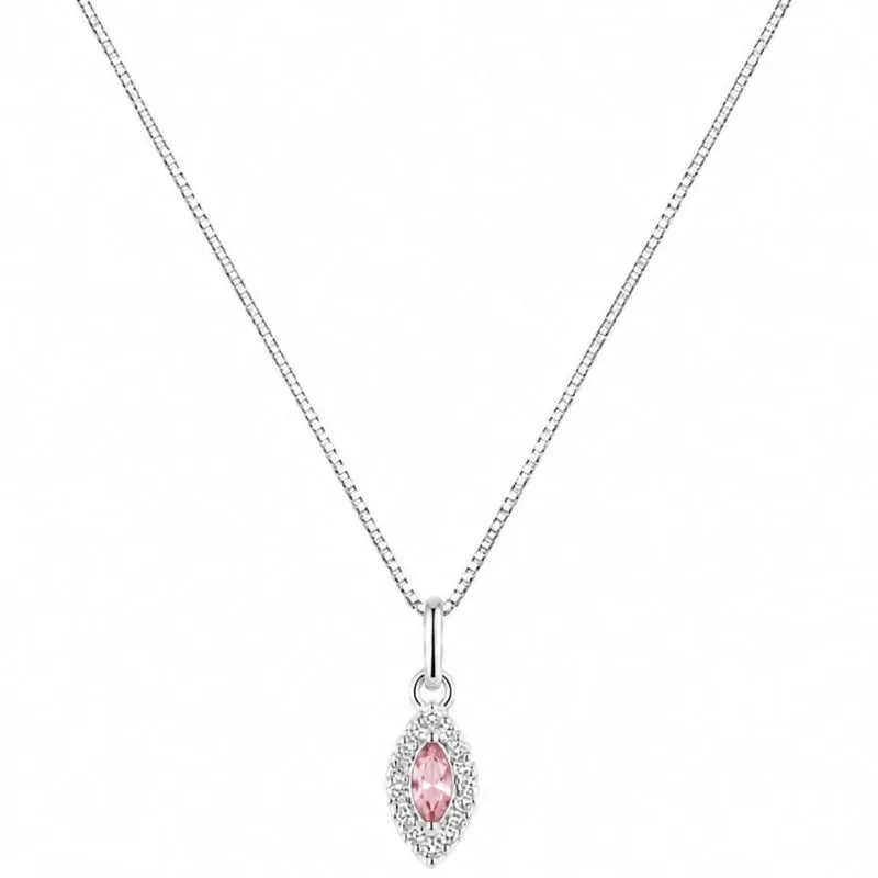 Colar com Pingente Navete em Prata 925 com Pedra Rosa.