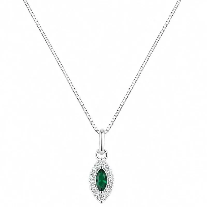 Colar com Pingente Navete em Prata 925 com Pedra Verde.
