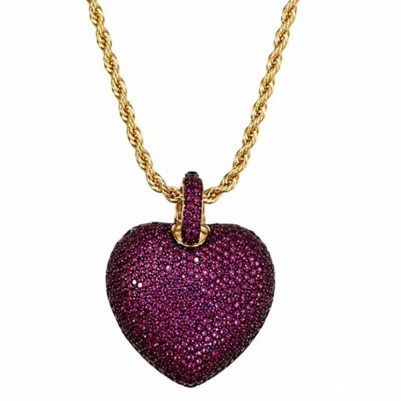 Colar Cordão Baiano Fino com Pingente de Coração Cravejado com Zircônias Rosas  Veneziana 45cm.