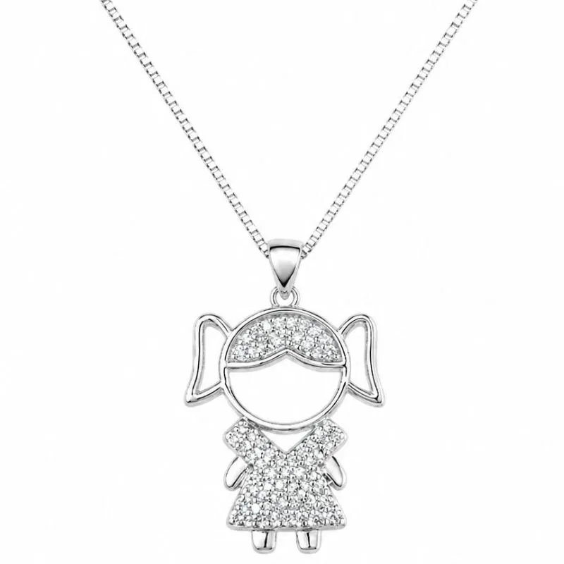 Colar Menina Cravejada Brilho Total  Ródio Branco.