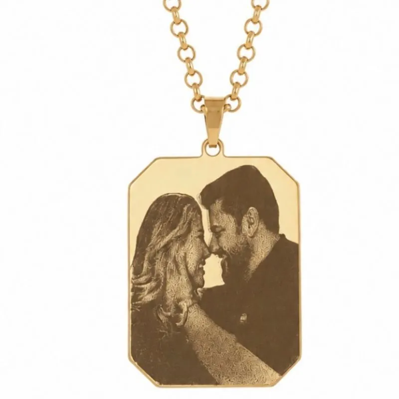 Colar Personalizado com Fotogravação e Corrente Elo Português 45cm  Plaquinha 2,3cm x 3cm