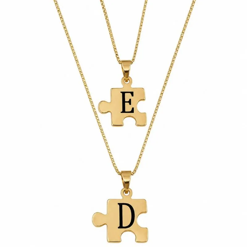Colar Personalizado Duplo Quebra-Cabeça para Casal.
