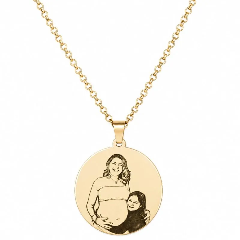 Colar Personalizado Redondo 2,5cm com Foto gravação  Elos Português Pequeno.