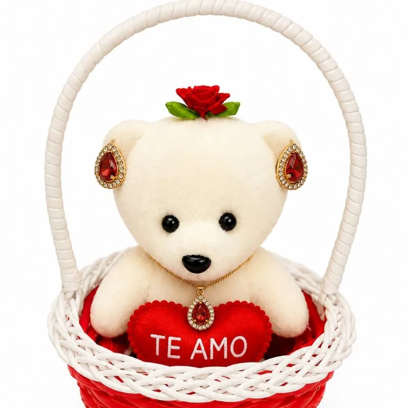 Combo Colar e Par de Brincos com Ursinho Decorativo.