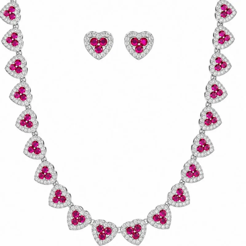 Conjunto Colar e Brinco Cravejado Colorido em Ródio Branco 40cm