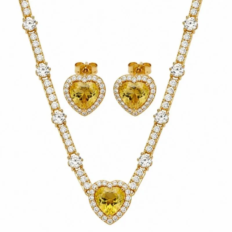 Conjunto Cravejado com Pedra Coloridas Banhado a Ouro 18k  19cm.