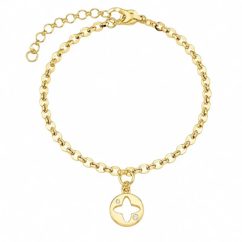 Pulseeira Elo Bailarina com Pingente Vazado Banhada a Ouro 18k.