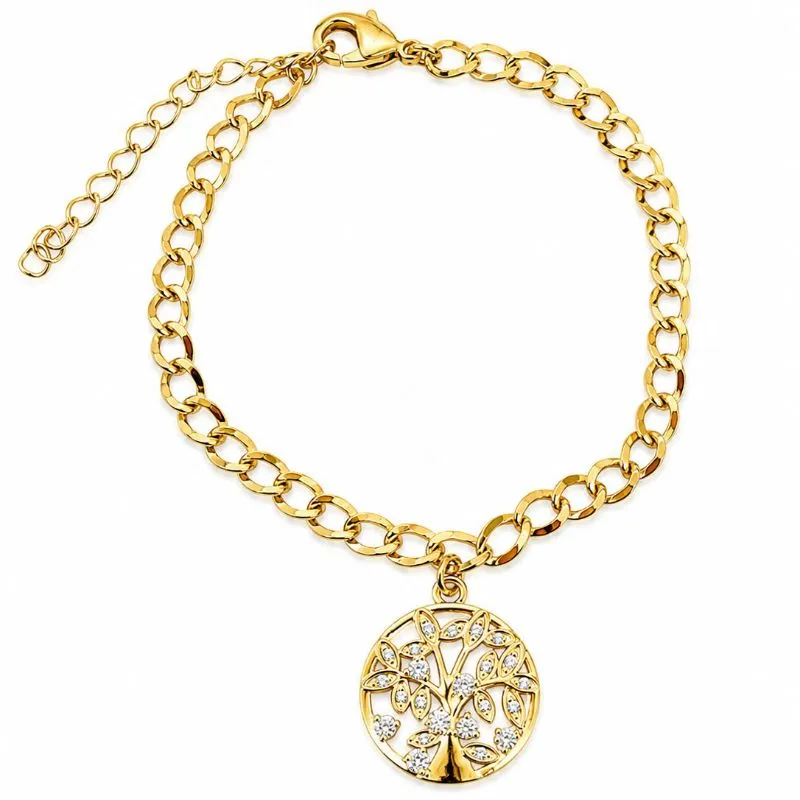 Pulseira Árvore da Vida Cravejada  Banhada a Ouro 18k.