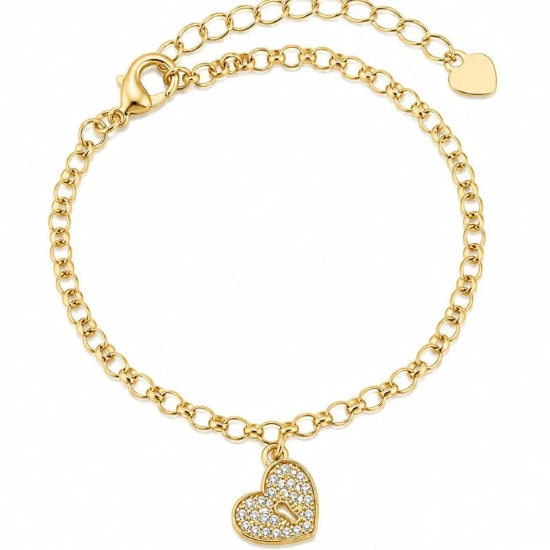 Pulseira Coração Cravejado  Banhada a Ouro 18k.