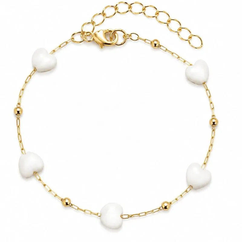 Pulseira Corações Brancos  Banhada a Ouro 18k.