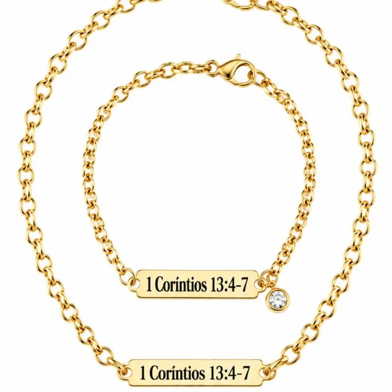 Pulseira de Casal Personalizada com Plaquinha Retangular e Ponto de Luz.