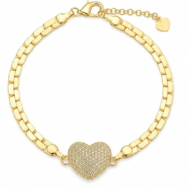 Pulseira Feminina com Coração Cravejado.