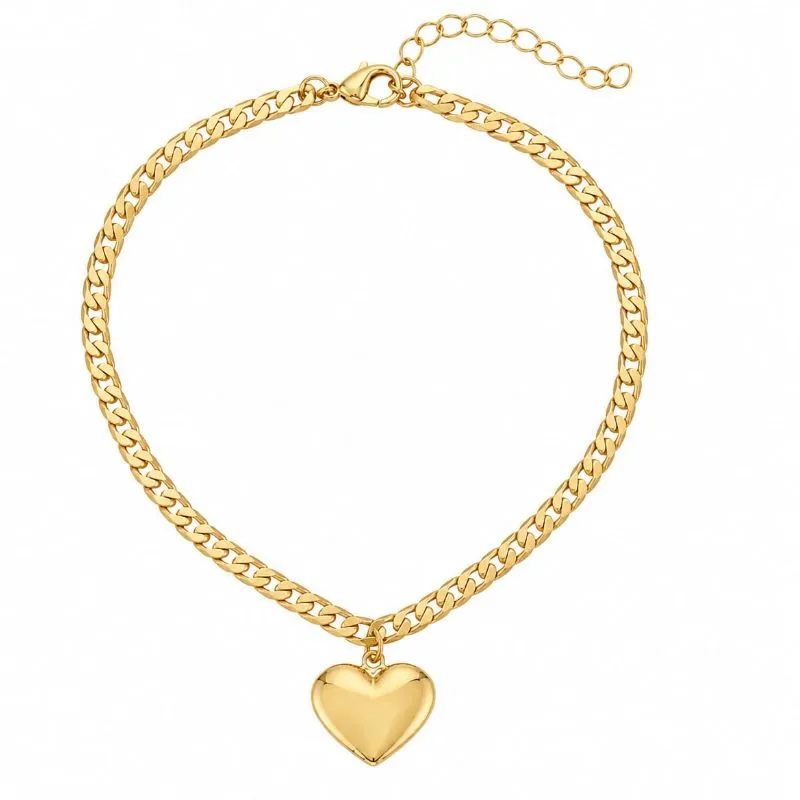 Pulseira Feminina Elos Gourmet com Coração Liso.