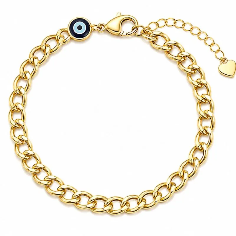 Pulseira Feminina Elos Grumet com Olho Grego Banhada a Ouro 18k.