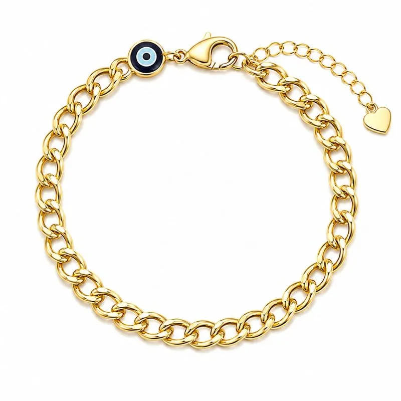 Pulseira Feminina Elos Grumet com Olho Grego Banhada a Ouro 18k.