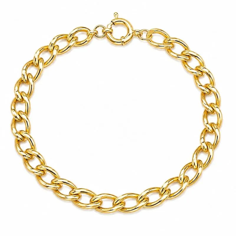 Pulseira Feminina Grossa Elos Grumet Banhada a Ouro 18k.