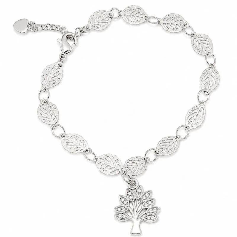 Pulseira Folhas com Árvore da Vida Ródio.