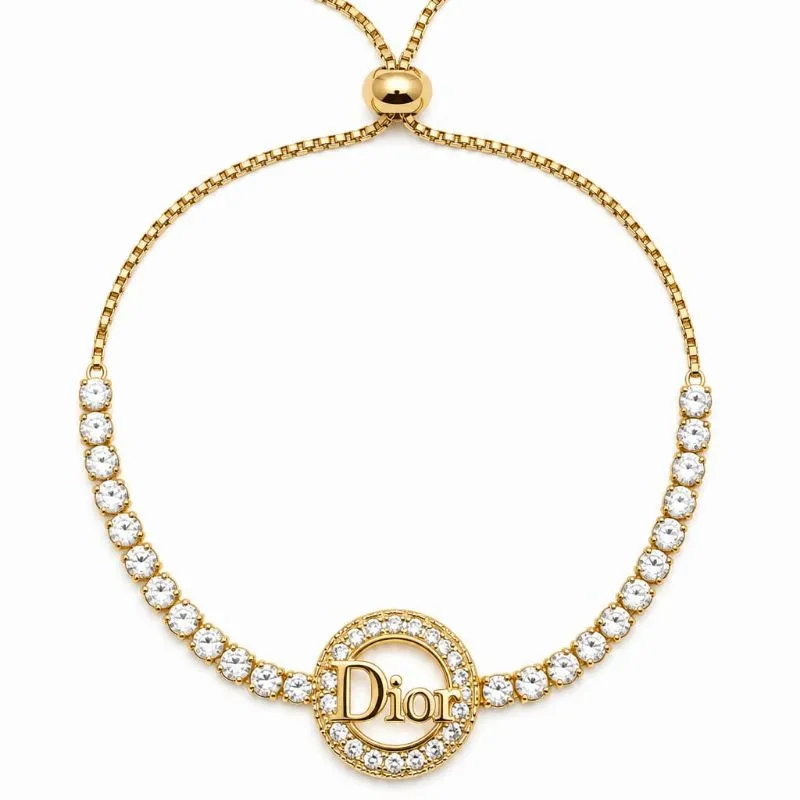 Pulseira Ajustável Inspiração de Luxo Cravejada  Banhada a Ouro 18k.