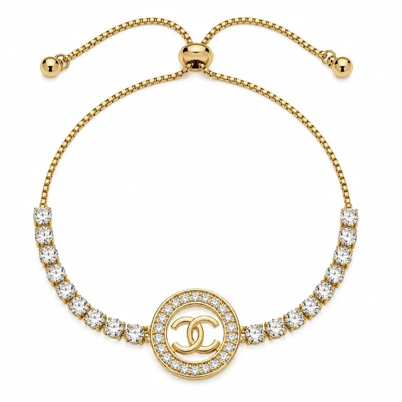 Pulseira Gravata Inspiração Chanel Cravejada  Banhada a Ouro 18k.