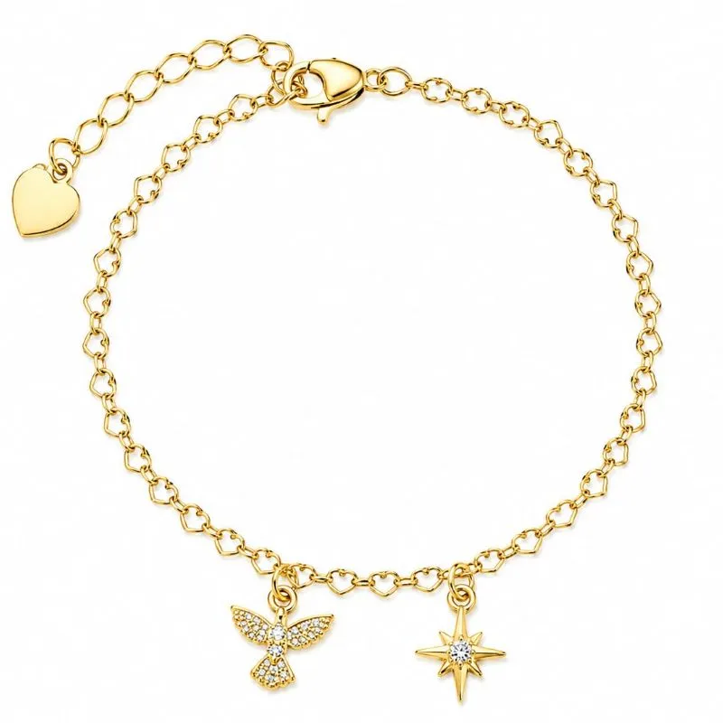 Pulseira Infantil Elos de Corações com Pingentes Delicados Banhada a Ouro 18k.