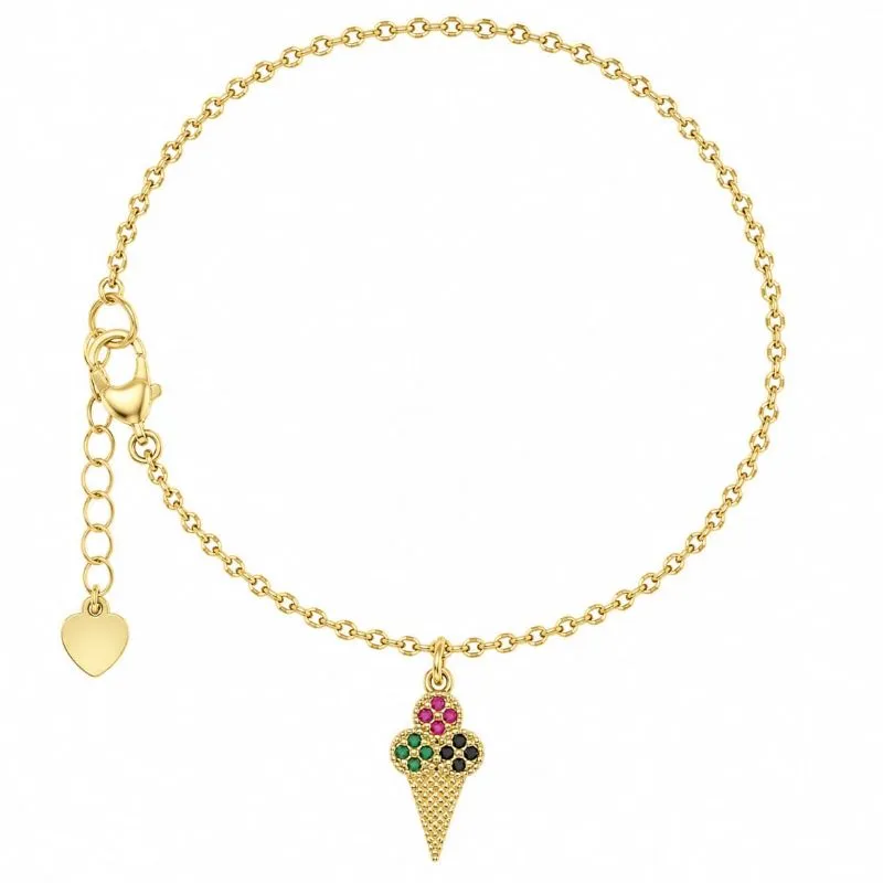 Pulseira Infantil Elos Português com Pingente de Sorvetinho.