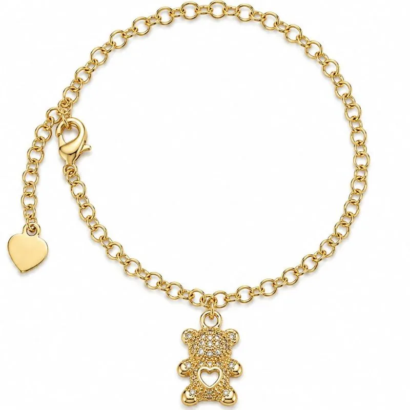 Pulseira Infantil Elos Português com Ursinho Cravejado.