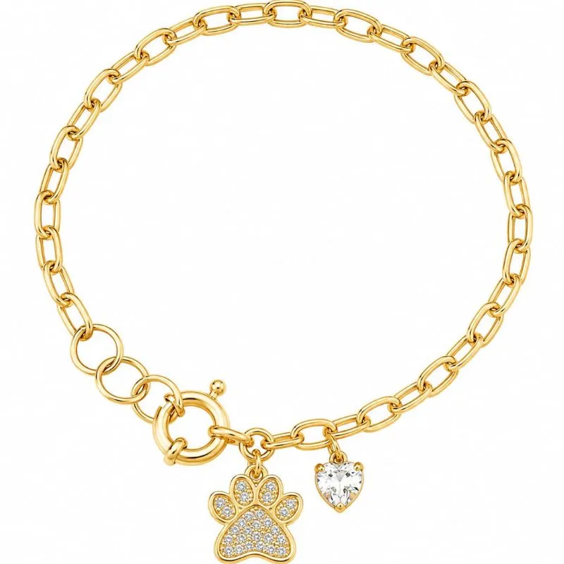 Pulseira Pet com Pingente de Coração Cristal Elos Cartier Banhada a Ouro 18k.