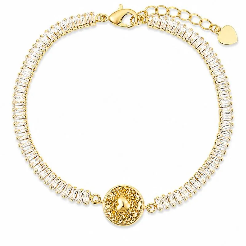 Pulseira Riviera com Medalha Coração  Banhada a Ouro 18k.