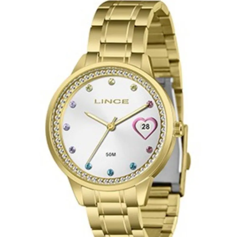Relógio Feminino Lince Crystal Heart Gold.