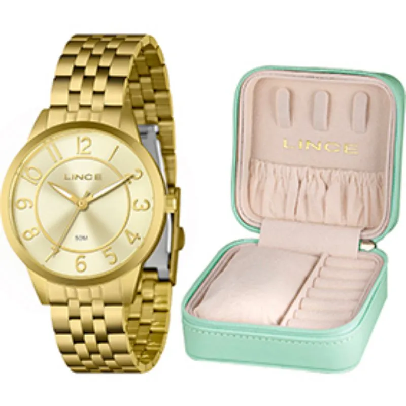 Relógio Lince Feminino Aurora com Porta-Joias Verde Água.