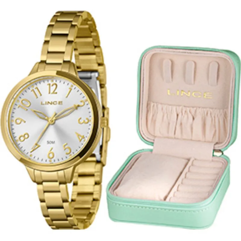Relógio Lince Feminino Lumina com Porta-Joias Verde Água.