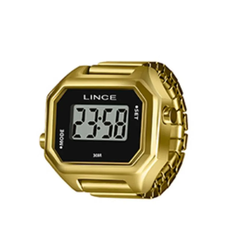 Anel Relógio Digital Lince Dourado