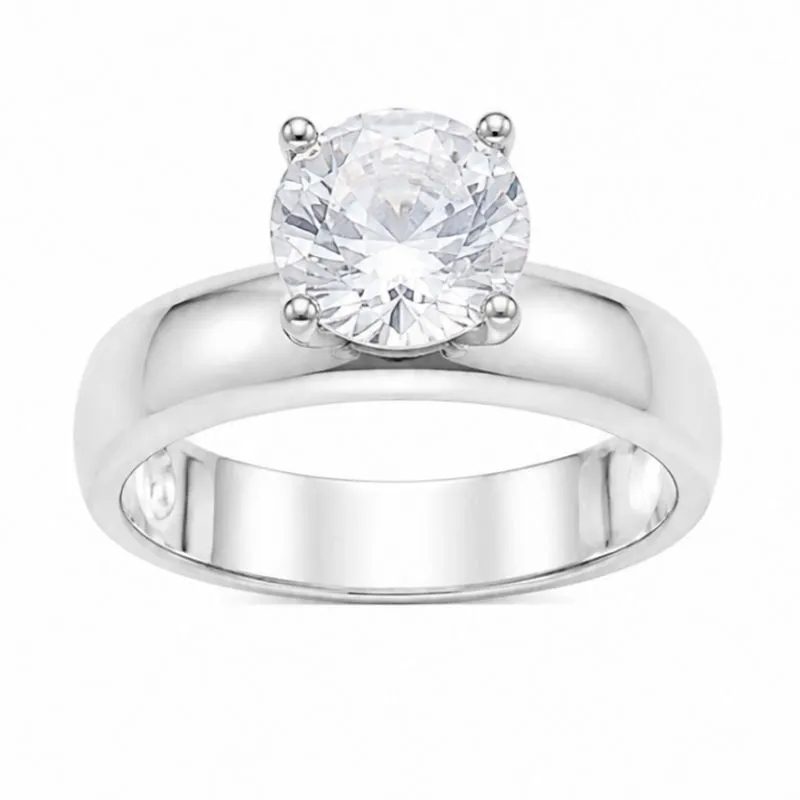 Anel Solitário Prata 925 com Zircônia.