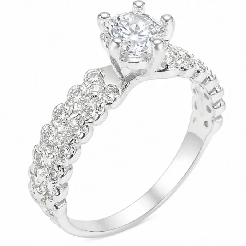 Anel Solitário Prata 925 com Zircônias.